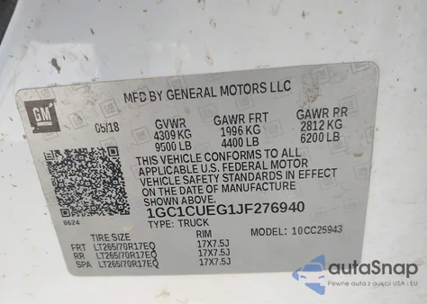 2018 Chevrolet Silverado 2500Hd Wt из США, поврежденный, VIN 1GC1CUEG1JF276940